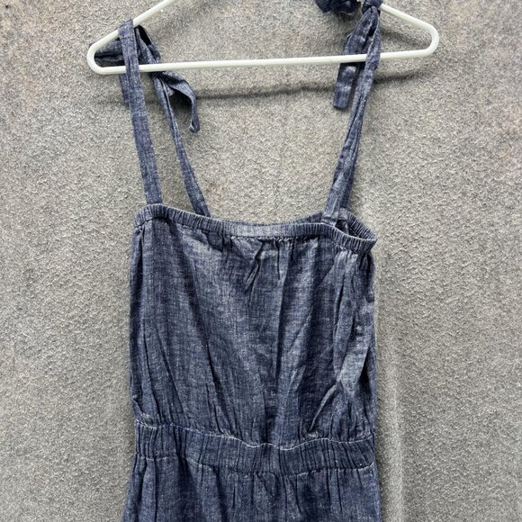 Theory Jumpsuit Womens 0 Blue Chambray Wide Leg Cropped Tie Strap Casual - Picture 9 of 10